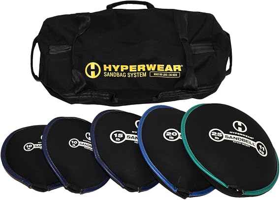 HYPERWEAR Adjustable Sandbag System, Heavy-Duty with Handles & Pre-Filled SandBell Filler Sandbags (25, 40, 80, 160 lbs)
