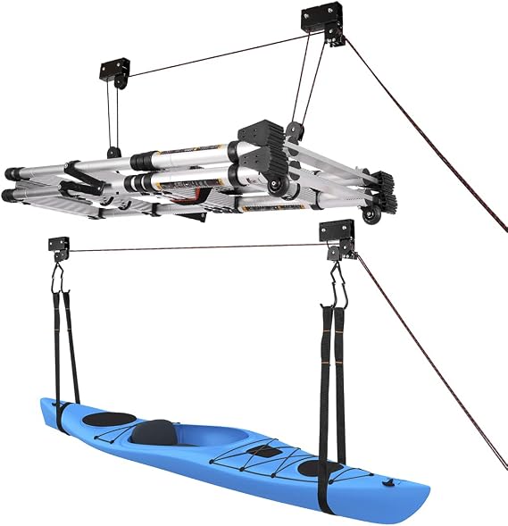 VIVOHOME Heavy Duty Ceiling Mount Bicycle Kayak Canoe Garage Storage Rack Lift Hoists Pulley System 125 lbs Capacity Pack of 2