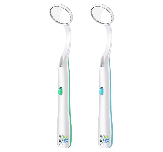 Dental Mirror for Teeth with LED Light Dentist Mirror for inside Mouth, Gums & Tongue Anti-Fog Reusable Mouth Mirror Dental for Home Use, handheld dental mirror by ARSUK 2 Pack