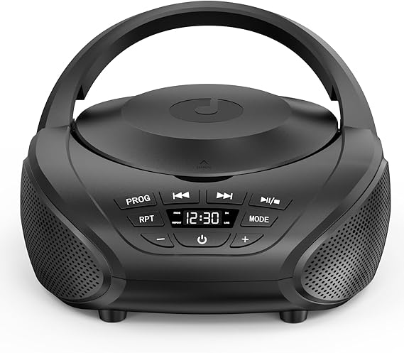 Gueray Portable CD Player Boombox Compact CD Boombox with Stereo Speakers FM Radio 3.5mm AUX Input and Headphone Jack LCD Display for Indoors, Outdoors, Travel & Audiobooks