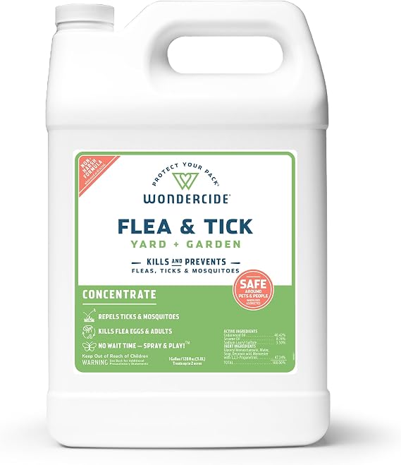Wondercide - Flea and Tick Spray Concentrate for Yard and Garden - 128 oz | With Natural Essential Oils Kill, Control, Prevent, Fleas, Ticks, Mosquitoes and Insects - Safe Around Pets