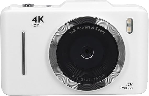 ZJchao 4K Digital Camera 48MP Ultra Clear 2.8 Inch HD Screen 16X Digital Zoom Autofocus Portable Video Camera Compact Camera for Travel Vlogging (White)