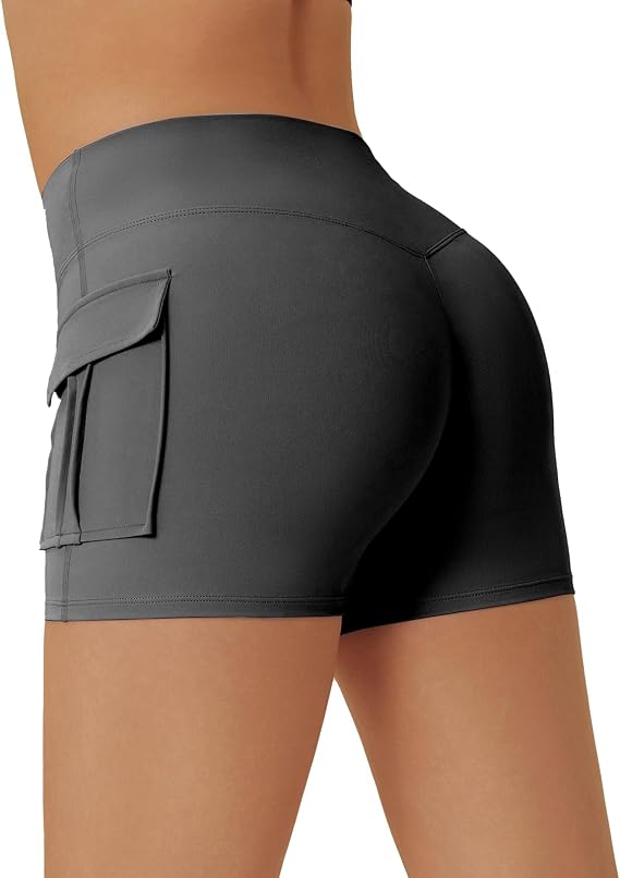 High Waist Workout Shorts for Women Athletic Running Scrunch Butt Shorts with Side Pockets