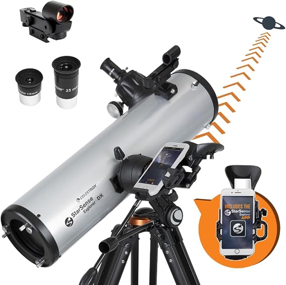 Celestron StarSense Explorer DX 130AZ Smartphone Guided Newtonian Telescope | Smartphone App Sky Navigation, Parabolic Reflector Telescope & Premium Mount, DeepSky Viewing, Perfect for Backyard Astronomy