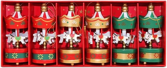 Senon 6'lı Mini Atlı Karınca Noel Ağaç Süsü Renkli Ahşap Geleneksel Tasarım Çocuk Odası ve Yılbaşı Süslemesi İçin Dekoratif Hediyelik (3 Renk Karışık)