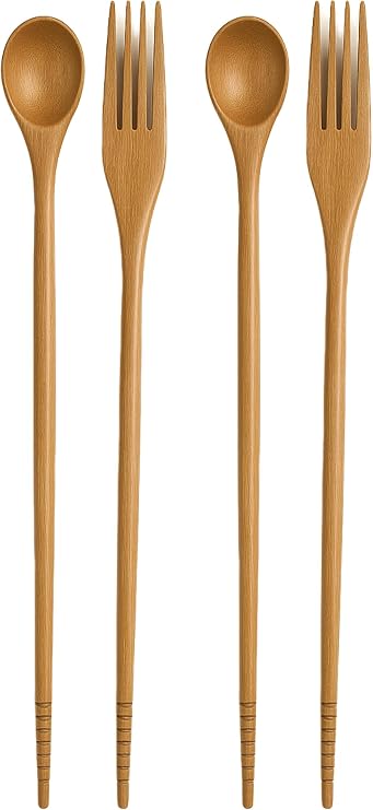 JapanBargain 3789, Bamboo Cooking Chopsticks with Spoon and Fork 3-in-1 Taste and Cook Cooking Utensil for Deep Frying Shabu Hot Pot Noodles, 13 inch Long, 2 Pair