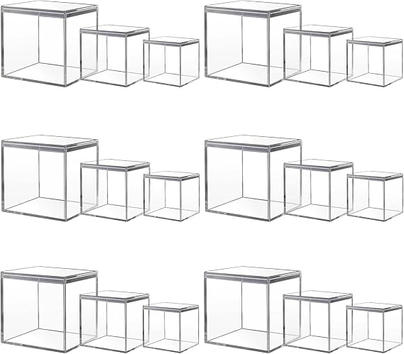 18pcs Clear Square Lidded Acrylic Storage Cube Boxes