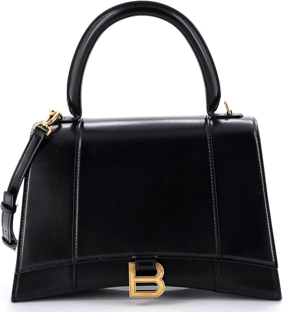 Pre-Loved Hourglass Top Handle Bag Leather Medium, Black