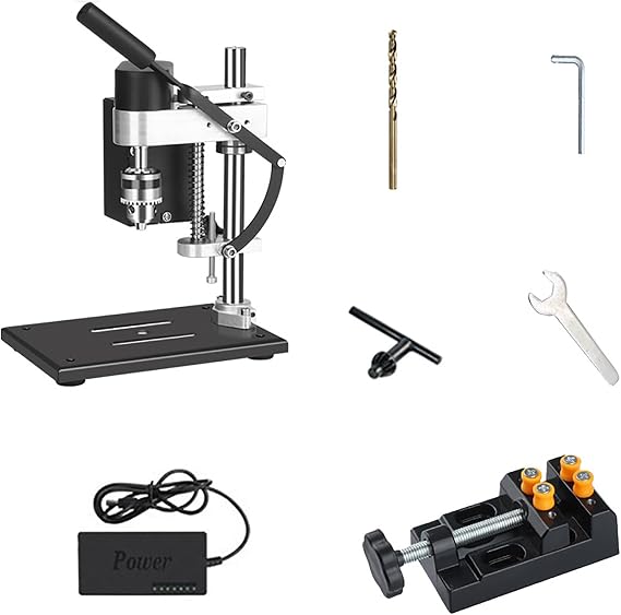 Mini Electric Bench Drill Press Stand Kit, Precision Benchtop Drilling Machine, Home Perforating Machine with 7-Gear Variable Speed, B10 Chuck, Drilling Tool for Metal, Wooden, DIY, Jewelry