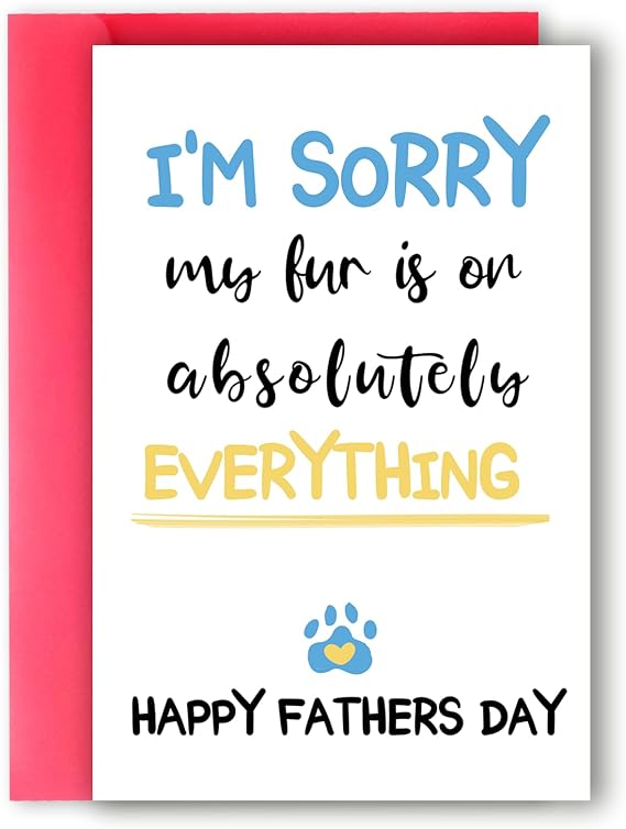 Father's Day Card Gift for Dog Daddy,Fathers Day Card | Funny Dog Paw Fathers Day Decoration,Cute Text Print,Thick 300Gsm Recycled Cardstock,Red Envelope,Blank Writing Space