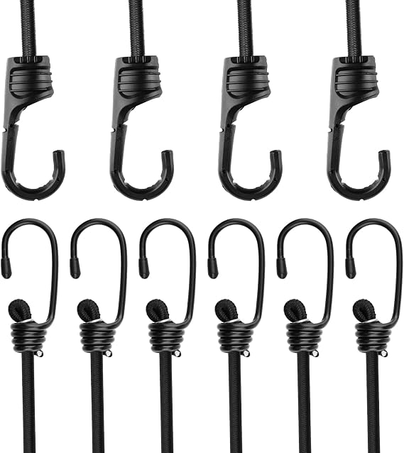 ZHOUBIN 24" and 18" Balck Bungee Cords with Hooks Bundle
