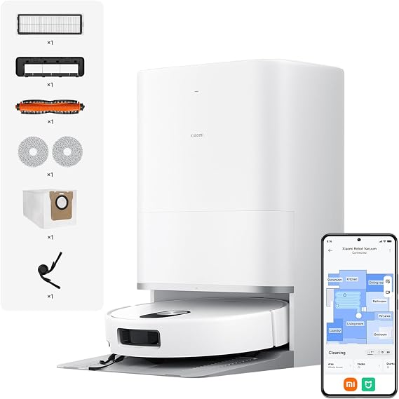 XIAOMI 5 Pro Robot Vacuum & Mop, 20000Pa Powerful Suction, AI Obstacle Avoidance, Low-Profile Design for Under Furniture, Carpet Detection & 80°C Hot Water Mop Washing.