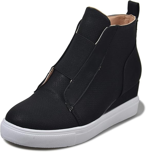 ZBYY Wedge Sneakers for Women Hidden Wedges Side Zipper Suede Platform Ankle Booties Fashion Casual High Top Sneakers