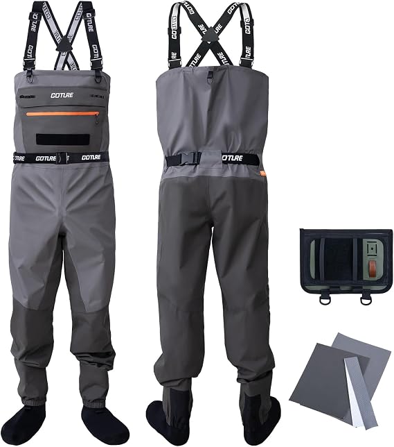 Goture 5-Layer Breathable Stocking Foot Waders & Waist Gear, 5 Sizes