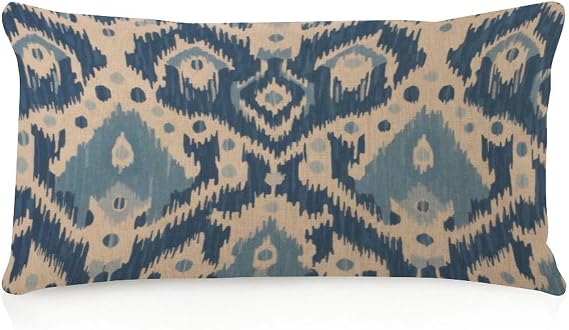 Modern Body Pillow Case Cover with Zipper 12x20in Ikat Blue Decor Long Pillow Case Body Pillow Cover Chinoiserie Toile Oriental Outdoor Pillow Covers for Bench Chair Indoors