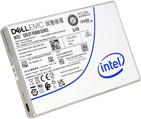 7P25P SSD 6.4TB PCIe 4.0 NVMe U.2 Mixed Use 2.5-inch TLC SSDPF2KE064T9E Compatible with Dell EMC
