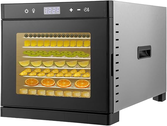 700W Food Dehydrator Machine Fruits Vegetables Meat Dehydrator 8 Stackable Stainless Steel Trays0.5-24 Hours Timmer95-167FRecipe TutorialMultiple Safety ProtectionBlack