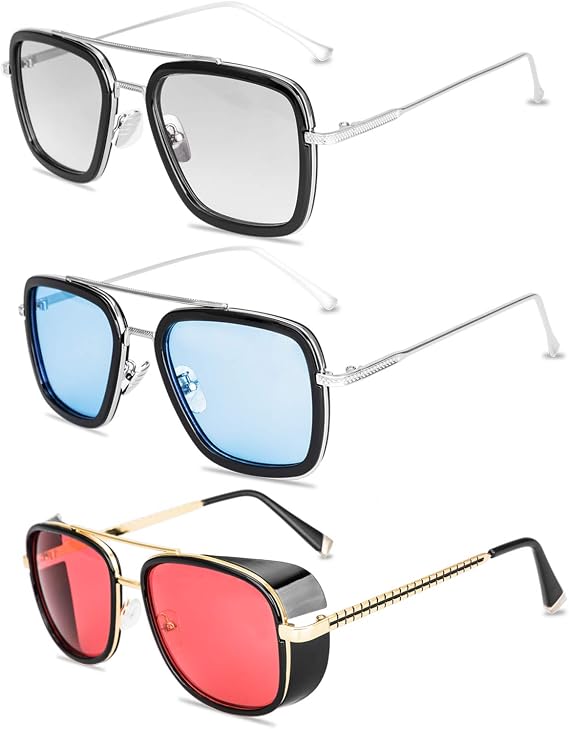 Ccoolhair Tony Stark Sunglasses Retro Aviator Square Metal Frame Iron Man (Tony Stark Same Color AND Spiderman the Same Color)