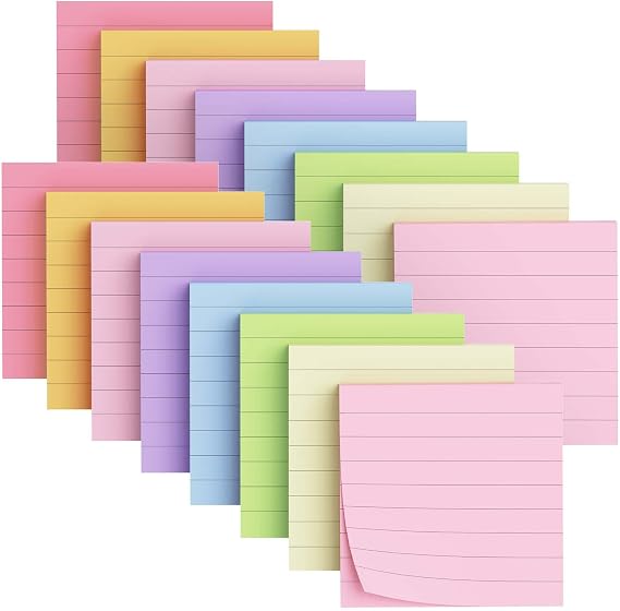 (16 Pads) Lined Sticky Notes 3x3 in Bright Ruled Stickies Colorful Super Sticking Power Memo Pads, 50 Sheets/pad