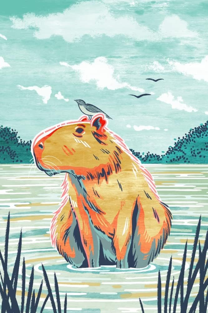 Graphic Pastel, Capybara 9x12 Wall Art Print, Home Decor