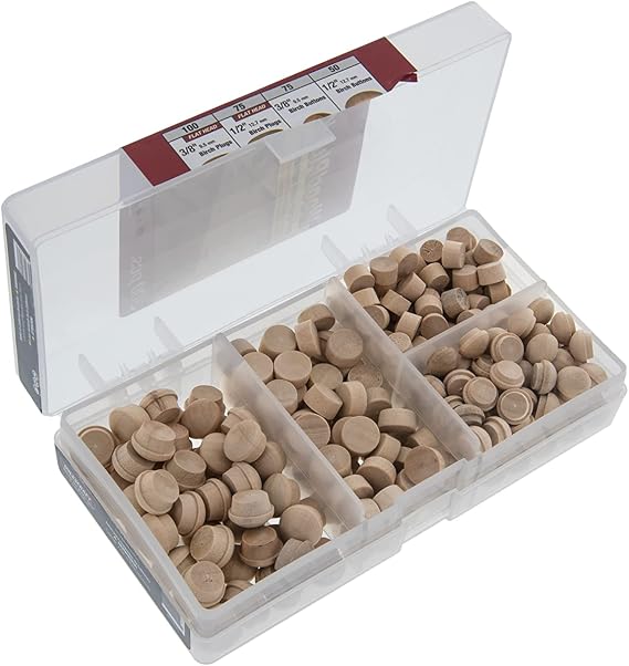 Milescraft 5347 Wood Plug Kit 300 pcs. - Variety Pack - Assorted 3/8" and 1/2" Wood Plugs and Buttons for Covering Screw Holes- Ideal for Woodworking Projects