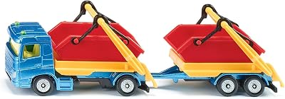 siku 1695, Truck with Skip and Trailer, Toy Truck, MetalPlastic, Multicolour, with Container and Moveable Skip