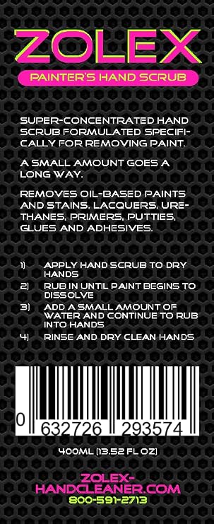 Zolex Painters Hand Scrub, Paint and Adhesive Remover, 400ml Squeeze Bottle