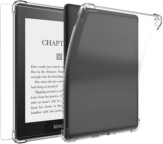 Aircawin Kindle Paperwhite Case with Tempered Glass Screen Protector and Shockproof Lightweight Slim Soft TPU Back Cover - Clear for 6'' Kindle Paperwhite 4 10th Generation 2018