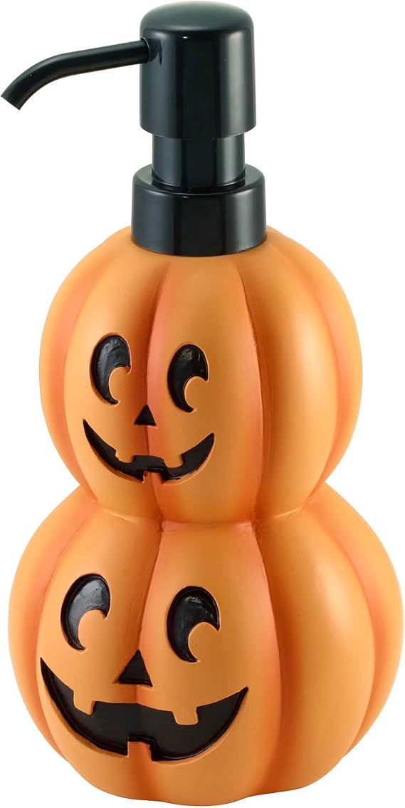 Avanti Linens Soap Dispenser, Decorative Lotion Pump for Bathroom or Kitchen Countertop, Hand Painted Resin Halloween Decor (Stacked Pumpkins)