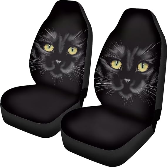 Black Cat Car Seat Covers Set of 2 Stain Resistant Automotive Interior Accessories Waterproof Front Seat Protector Cover for Car, Truck or SUVs