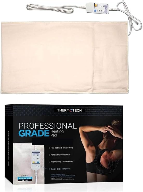 Thermotech Moist Heating Pad, Digital Timer, Medium 18 x 14 in | Digital temperature and timer controller, auto shut-off, no water needed, removable flannel cover, 18 x 14 in