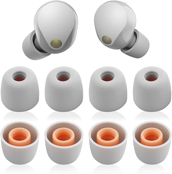 4 Pairs 1000XM5 Silicone Ear Tips Earphone Tips Replacement Eartips Earbuds Compatible with Sony WF-1000XM5, WF-1000XM4 Earphones Earbuds Soft Silicone Earbuds Tips Set (Gray, S)