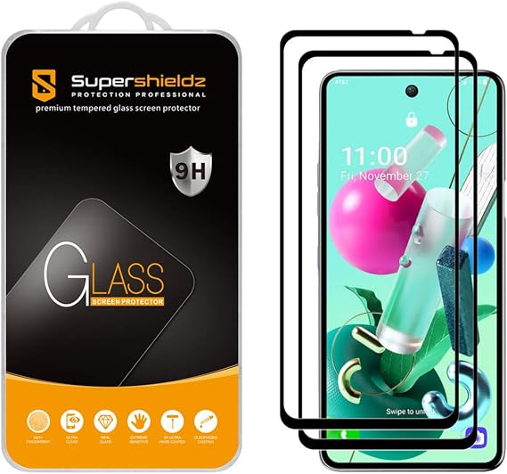 Supershieldz (2 Pack) Designed for LG K92 5G Tempered Glass Screen Protector, (Full Screen Coverage) Anti Scratch, Bubble Free (Black)