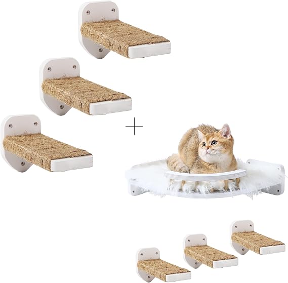 Cat Wall Shelves + 3 Pcs Cat Wall Steps,Corner Cat Shelf with 3 Steps Scratch Post,Wall-Mounted Cat Climbing Shelf Cat Wall Furniture Steps Set