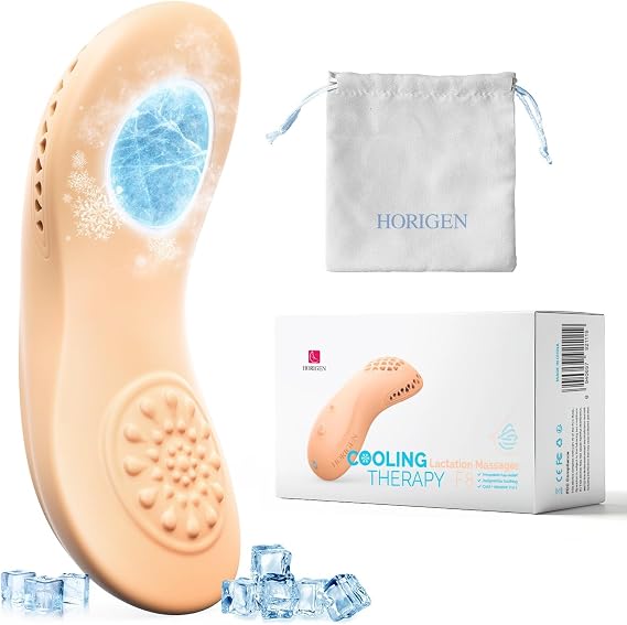 HORIGEN Lactation Massager for Breastfeeding,Pumping, 2-in-1 Cooling & Massage Vibration Breast Massager for Improved Milk Flow, Breast Engorgement, Postpartum Essentials for Clogged Milk Ducts