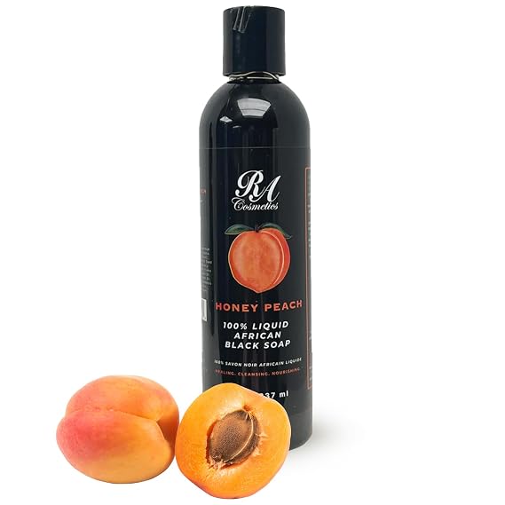 RA COSMETICS 100% African Liquid Black Soap, Honey Peach, 8 oz