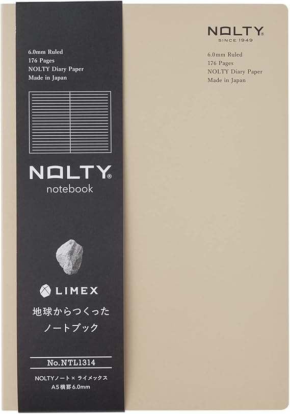 Nippon Noritsu Association Management Center NTL1314 NOLTY Notebook x Limex, A5, Horizontal Ruled 0.24 inches 6.0 mm, Soil Beige
