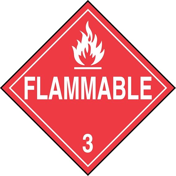 Accuform MPL301VP1 Plastic Hazard Class 3 DOT Placard,#34;Flammable 3" with Graphic, 10-3/4" Width x 10-3/4" Length, White on Red