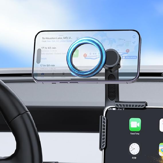 Magnetic Phone Holders for Tesla Model 3/Y/Juniper a Accessories, 360 Degree Rotation Tesla Phone Holder Screen Mount Fit for iPhone 17 16 15 14 13 Phones with Magnetic Ring