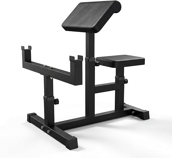 Black Adjustable Preacher Curl Bench 2-in-1 Bicep & Triceps Strength Station | Seated Isolation Training for Barbell & Dumbbell | Compact Home Gym Equipment