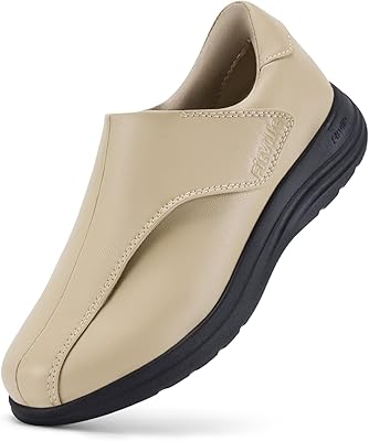FitVille Diabetic Shoes for Women Wide Slip On Classic Oxford Shoes Business Formal Dress Shoes PU Leather Loafers Sneakers
