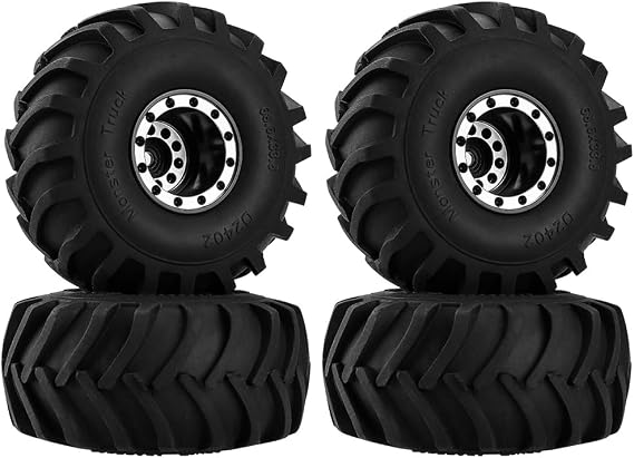 GLOBACT Aluminum Monster Truck RC Wheel Tires 68 * 33mm for 1/24 AXIAL SCX24 FMS FCX24 RC Crawler Car Upgrade Accessories (4Pcs Black)