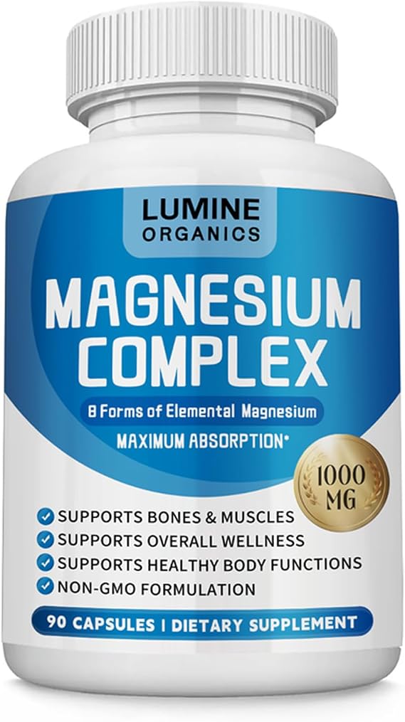 Magnesium Complex Supplement 1000mg, Advanced 8-in-1 Magnesium Blend, Non-GMO, 90 Capsules (1)