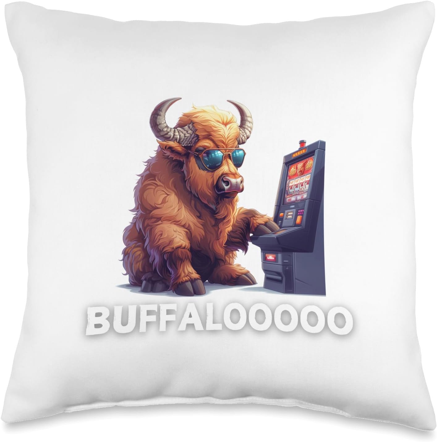 Lucky Buffalo Casino Slot Machine Funny BUFFALOOOOO Gambling Throw Pillow