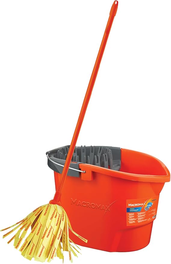 Macro Max First Practical Squeeze Mat Set High Absorbent Strip Mop and Bucket
