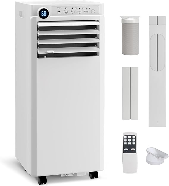 8000 BTU Portable Air Conditioner, 3-in-1 Cooling Fan Dehumidifier, 120 Pints/Day, Quiet 50dB, Cools Rooms up to 350 Sq. Ft, Remote Control, LED Display, 24H Timer, Sleep Mode, Easy Installation