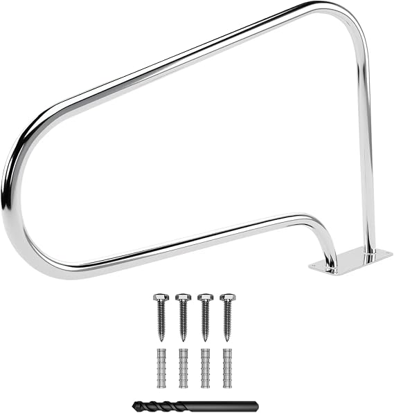 FibroPool 30" Stainless Steel Pool Handrail Small Easy Mount Grab Rail, Hardware Included Rustproof Compact Safety Handle for Inground Pools, Spas & Hot Tubs 22" Height