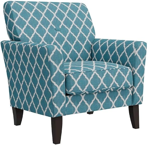 HL Home Furnishings Alex Transitional Flared Arm Armchair - Blue Trellis Accent Chair for Living Rooms