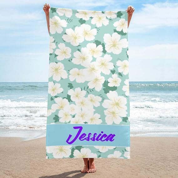 BUY JOY Personalized Beach Towel with Name,Custom Bath Towel Floras Pattern Microfiber Beach Blanket Mat 3060 Inches (Floras 1)