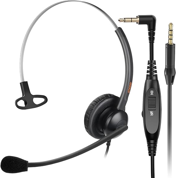 One Ear Wired Call Center Telephone Headset with 2.5mm Jack for Cisco SPA Polycom Pansonic IP Phone, Office Landline Phone Headset with Noise Cancelling Microphone and Extra 3.5mm Cord for Mobiles
